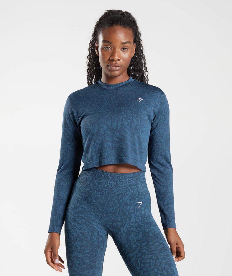 Long Sleeve Gymshark Adapt Animal Seamless Mujer Azul Marino | CO 2291XYU